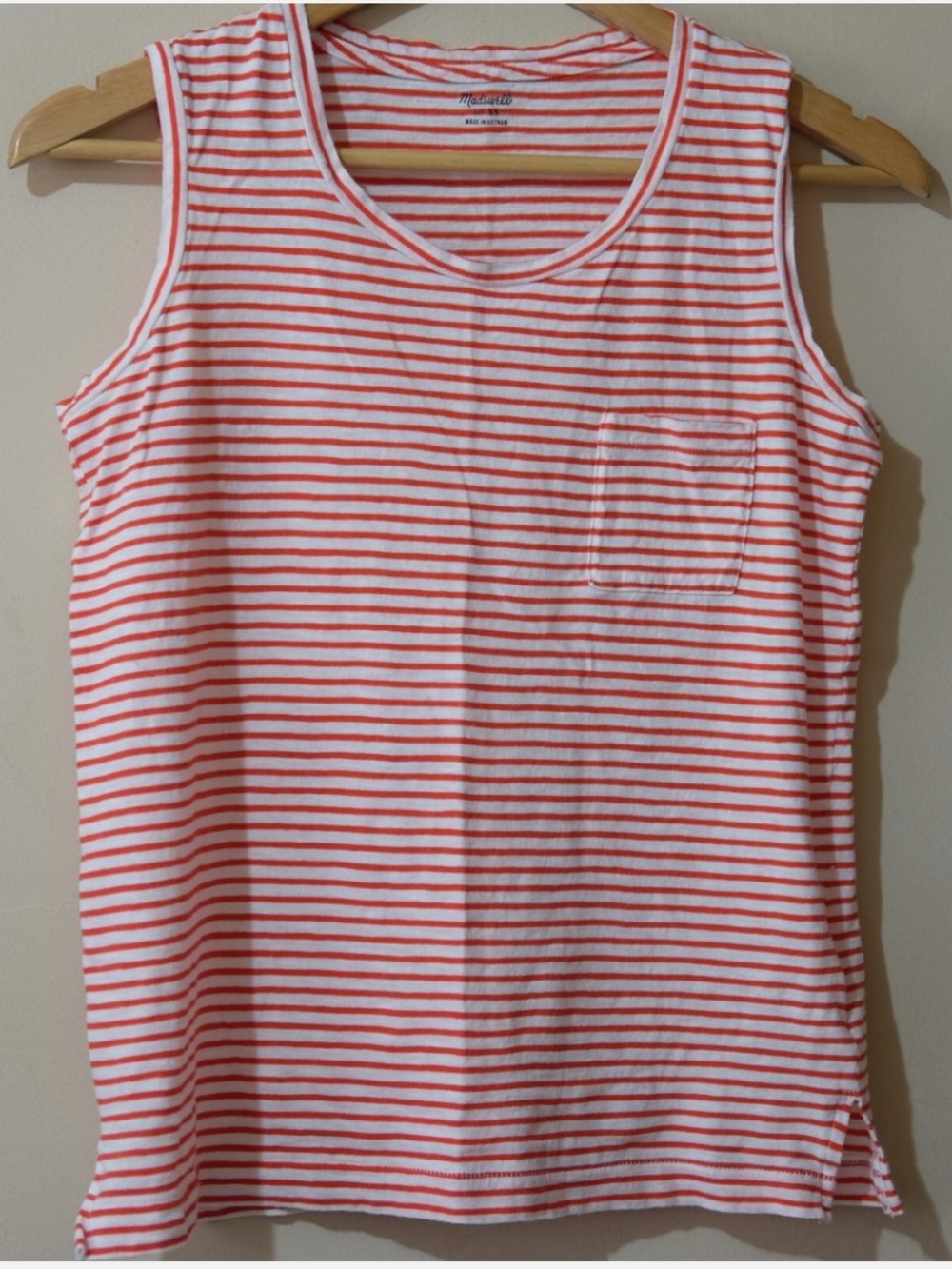 Madewell Striped Sleeveless Pocket Tank Top Red/White Size Medium